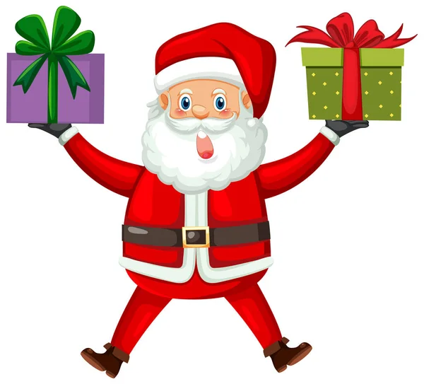Illustration Père Noël Tenant Des Boîtes Cadeaux — Image vectorielle