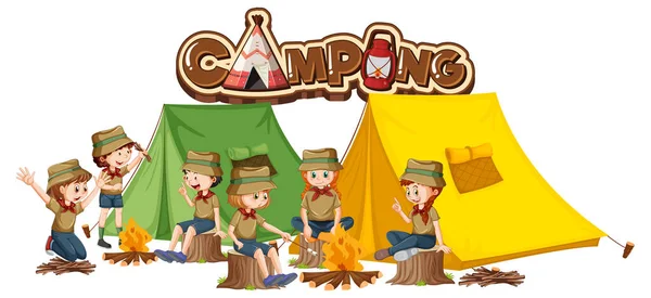 Outdoor Camping Scout Kids Illustration — Stock Vector