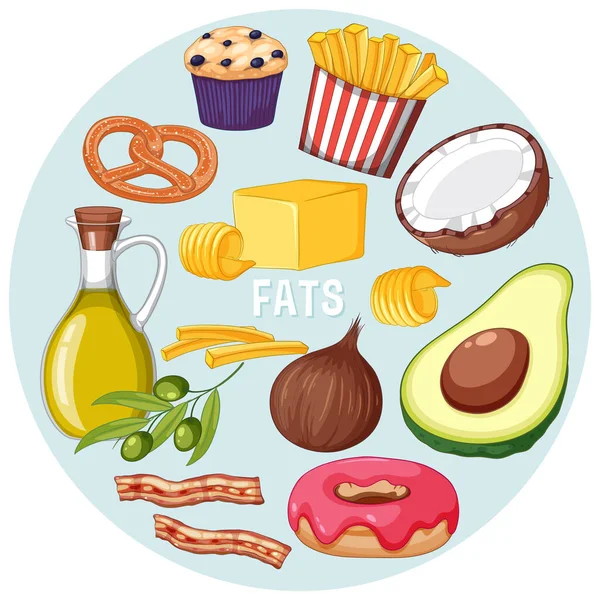 Różnorodność Żywności Tłuszczowej Ilustracji — Wektor stockowy