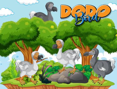 Dodo bird extinction animal cartoon character illustration clipart