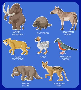 A set of extinct animals set illustration clipart