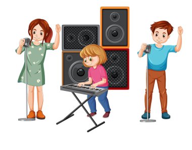 Müzik grubu çocukları çizgi film çizimi