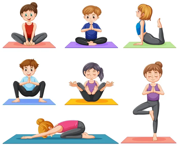 Illustration Einer Reihe Von Yoga Haltungen — Stockvektor