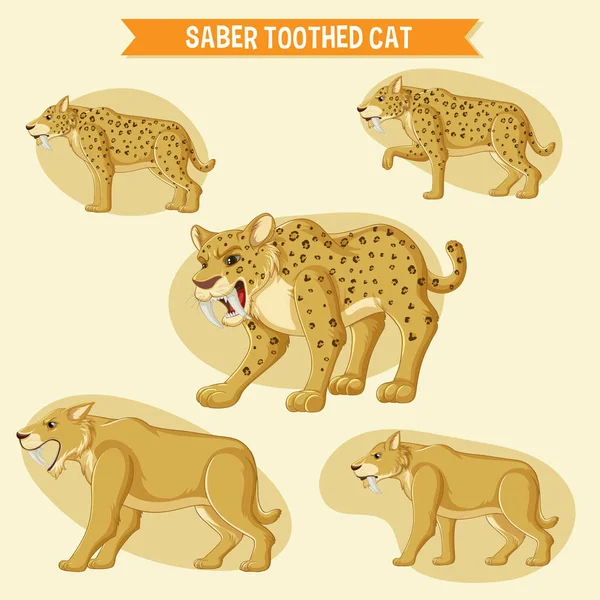 Набор Наклеек Саблезубыми Зубами Кошек — стоковый вектор