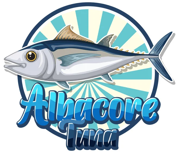 Albacore Tonfisk Logotyp Med Kartong Karaktär Illustration — Stock vektor