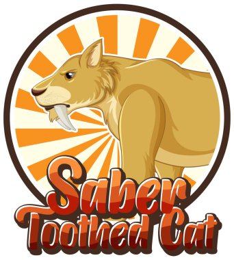 Kılıç dişli kedi çizgi film karakteri logosu çizimi