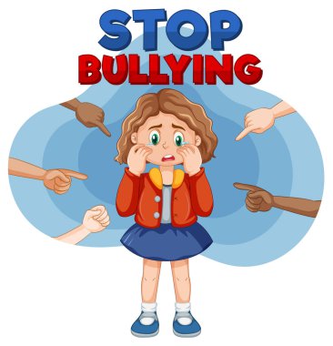 Sad girl surrounded by pointing fingers illustration