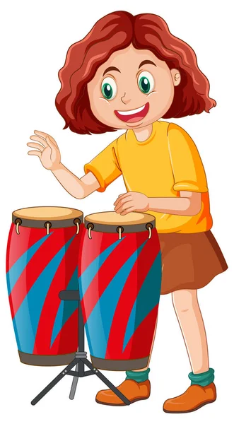 Girl Playing Conga Drums Vector Illustration — Stok Vektör