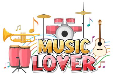 Müzik Festivali metni ve müzik aletleri illüstrasyonu