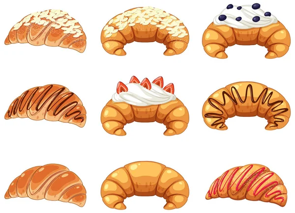Set Different Croissants Illustration — Archivo Imágenes Vectoriales