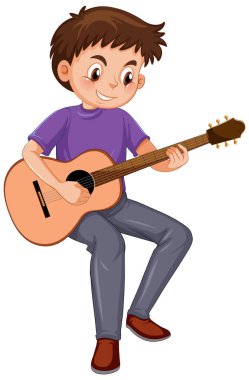 Akustik gitar çizimi yapan bir çocuk.