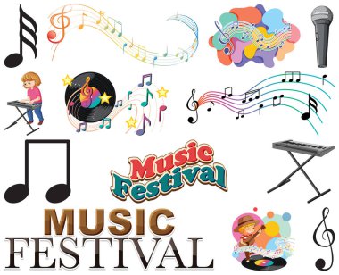 Çocuklar müzik aletleri ve müzik sembolleri resim oluşturur