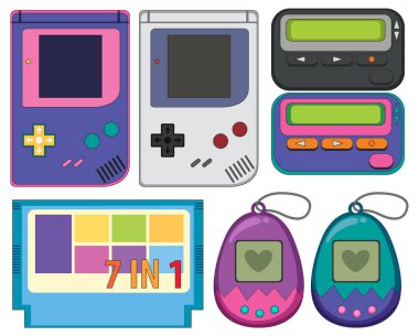 Retro objects and electronic devices illustration
