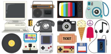 Retro objects and elements set illustration