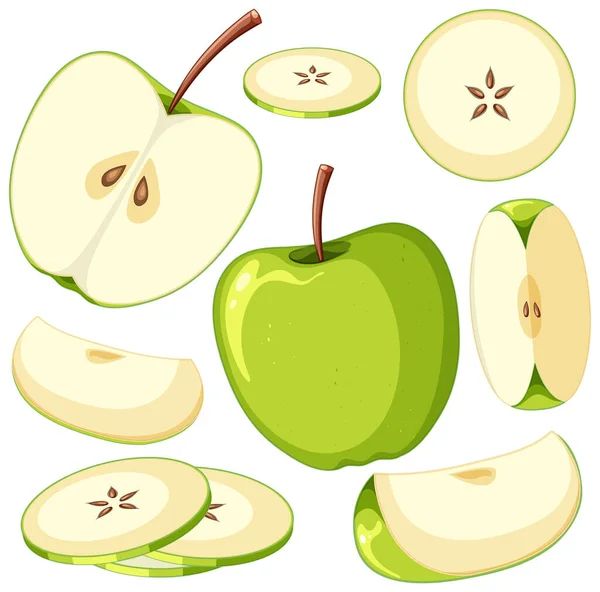 Conjunto Ilustración Fruta Manzana Verde — Archivo Imágenes Vectoriales