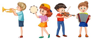 Set of children musician cartoon charcter illustration