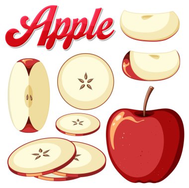 Set of apple fruit cartoon illustration