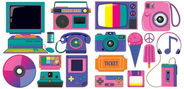 Retro objects and elements set illustration