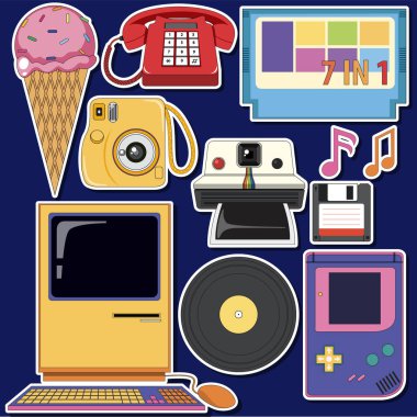 Retro objects and elements set illustration