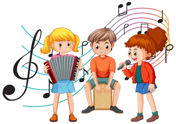 Niños Felices Tocando Instrumentos Musicales Ilustración — Archivo Imágenes Vectoriales