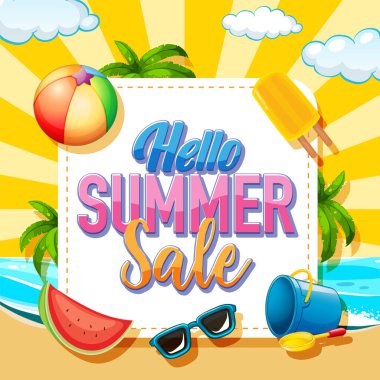Hello summer sale banner template illustration