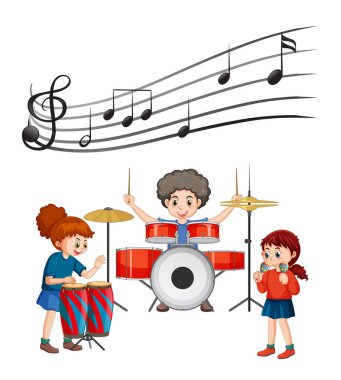 Müzik grubu çocukları çizgi film çizimi