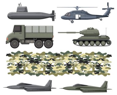 Set of military transportation illustration