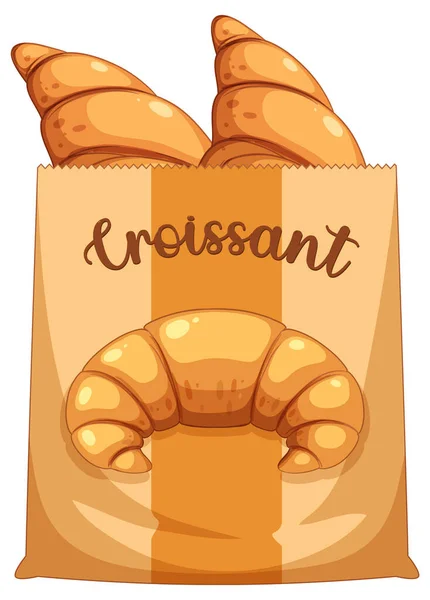 Croissant Chleb Papierowej Ilustracji Torby — Wektor stockowy