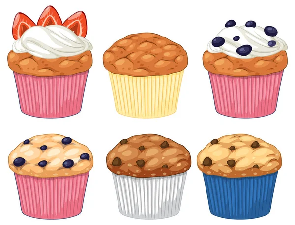Muchos Cupcakes Muffins Colección Ilustración — Vector de stock