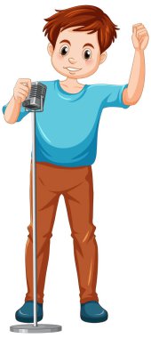 Şarkıcı adam çizgi film karakteri izole edilmiş.