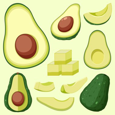 Set of avocado fruit cartoon illustration