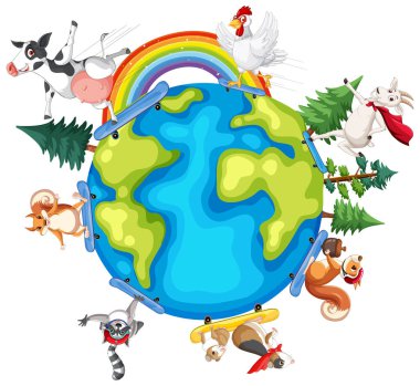 Animals on the planet earth illustration