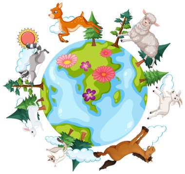 Animals on the planet earth illustration