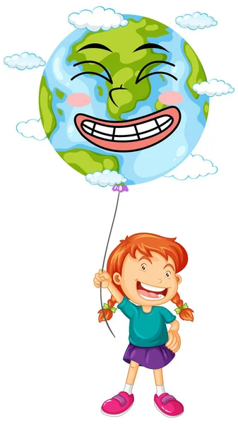Earth Day Logo Concept Girl Holding Balloon Illustration — Stock Vector