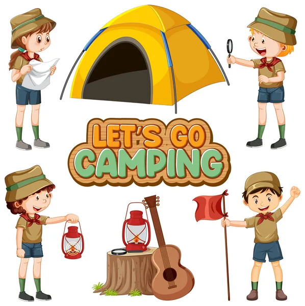 Set Different Camping Kids Illustration — Stock Vector