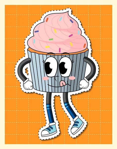 Cute Cupcake Cartoon Character Grid Background Illustration — Stock vektor