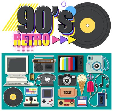 90s retro objects and elements set illustration