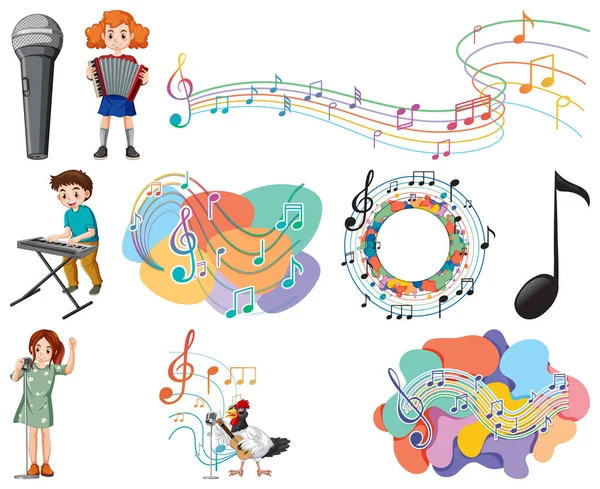 Çocuklar müzik aletleri ve müzik sembolleri resim oluşturur