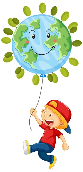 Boy Holding Earth Globe Balloon Illustration — Stock Vector