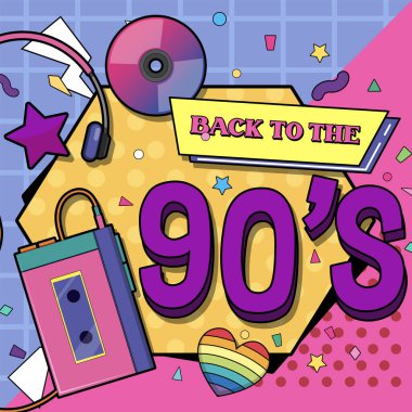 90s party poster template illustration