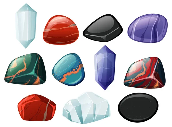 Set Healing Crystals Stones Illustration — Stock Vector
