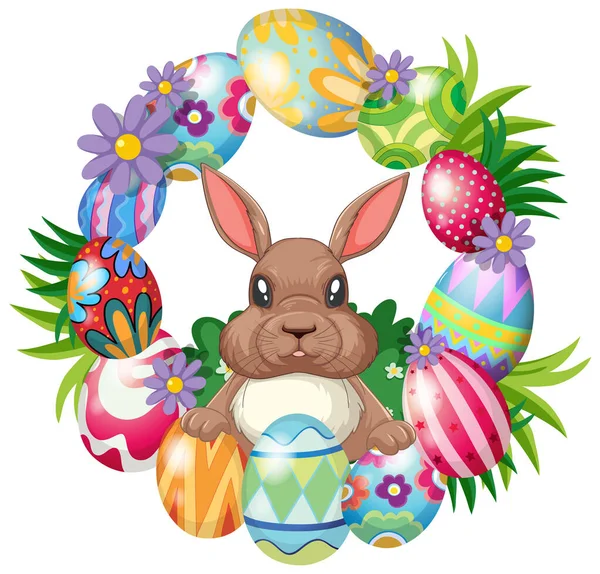 Colourful Easter Eggs Cute Bunny Illustration — Stock Vector