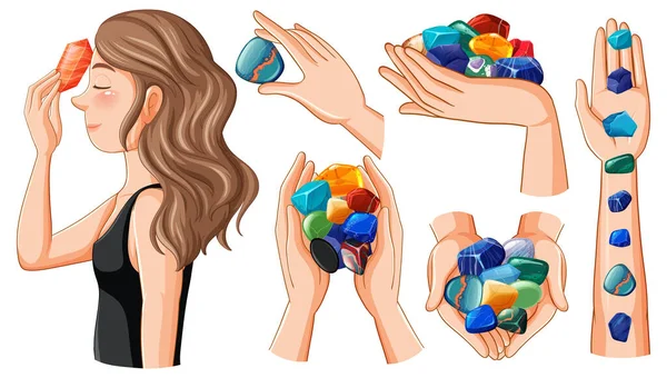 Healing Crystals Stones Collection Illustration — Stock Vector
