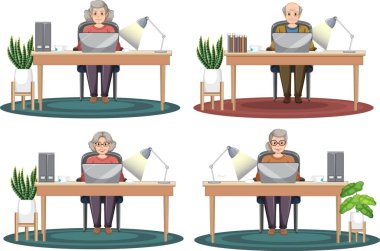 Senior People Using Laptop Set illustration