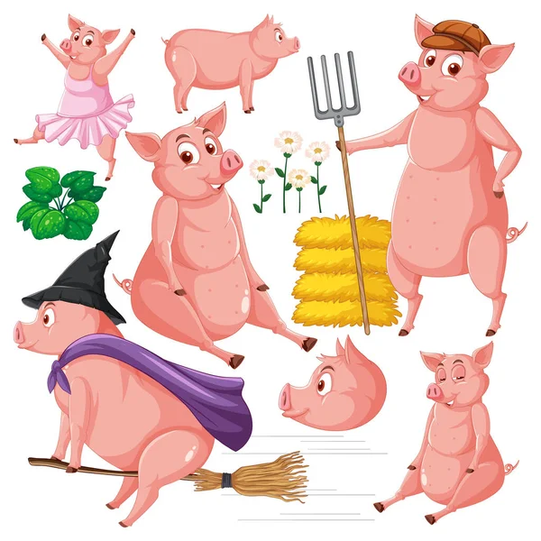 Set Mix Animale Fattoria Personaggio Illustrazione — Vettoriale Stock