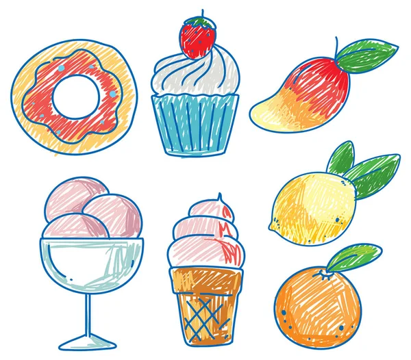 Enfants Simples Gribouillage Fruits Bonbons Illustration — Image vectorielle
