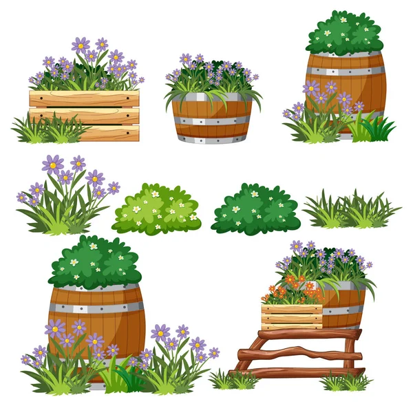 Conjunto Ilustración Plantas Flores — Vector de stock