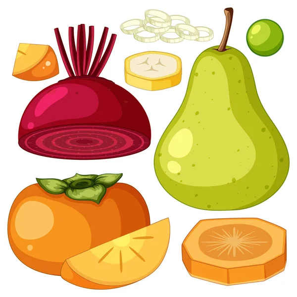 Set Van Mix Groenten Fruit Illustratie — Stockvector