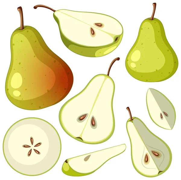 Set Green Pear Isolated Illustration — Image vectorielle