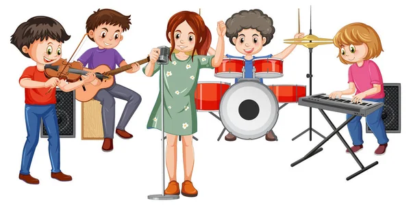 Musica Band Performance Cartone Animato Personaggio Illustrazione — Vettoriale Stock